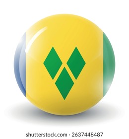 Glass light ball with flag of Flag of Saint Vincent and the Grenadines. Round sphere, template icon. Caribs islands national symbol. Glossy realistic ball, 3D abstract vector illustration. Big bubble.