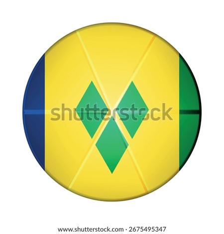 Glass light ball with flag of Flag of Saint Vincent and the Grenadines. Round sphere, template icon. Caribs islands national symbol. Glossy realistic ball, 3D abstract vector illustration. Big bubble.