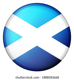 Glass light ball with flag of Scotland. Round sphere, template icon. Scottish national symbol. Glossy realistic ball, 3D abstract vector illustration highlighted on a white background. Big bubble.