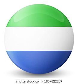 Glass light ball with flag of Sierra Leone. Round sphere, template icon. National symbol. Glossy realistic ball, 3D abstract vector illustration highlighted on a white background. Big bubble.