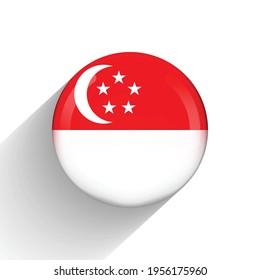 Glass light ball with flag of Singapore. Round sphere, template icon. National symbol. Glossy realistic ball, 3D abstract vector illustration on a white background. Big bubble. 