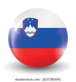 Glass light ball with flag of Slovenia. Round sphere, template icon. Slovenian national symbol. Glossy realistic ball, 3D abstract vector illustration. Big bubble.