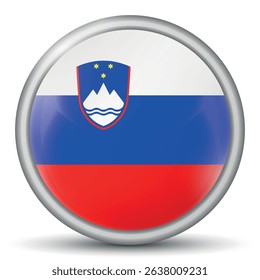 Glass light ball with flag of Slovenia. Round sphere, template icon. Slovenian national symbol. Glossy realistic ball, 3D abstract vector illustration. Big bubble.