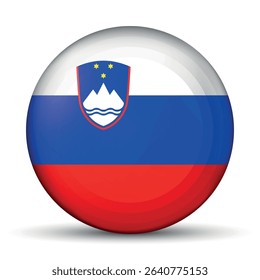 Glass light ball with flag of Slovenia. Round sphere, template icon. Slovenian national symbol. Glossy realistic ball, 3D abstract vector illustration. Big bubble.