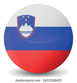 Bola de vidro com bandeira da Eslovênia. Esfera redonda, ícone de modelo. Símbolo nacional esloveno. Bola realista brilhante, ilustração vetorial abstrata 3D. Grande bolha.