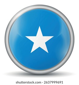 Glass light ball with flag of Somalia. Round sphere, template icon. Somali national symbol. Glossy realistic ball, 3D abstract vector illustration highlighted on a white background. Big bubble.