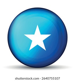 Glass light ball with flag of Somalia. Round sphere, template icon. Somali national symbol. Glossy realistic ball, 3D abstract vector illustration highlighted on a white background. Big bubble.