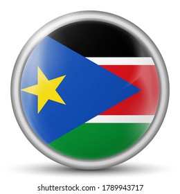 Glass light ball with flag of South Sudan. Round sphere, template icon. Sudanese national symbol. Glossy realistic ball, 3D abstract vector illustration highlighted on a white background. Big bubble.