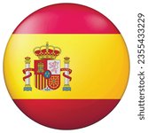Glass light ball with flag of Spain. Round sphere, template icon. Spanish national symbol. Glossy realistic ball, 3D abstract vector illustration highlighted on a white background. Big bubble.