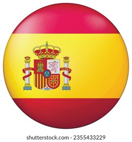 Glass light ball with flag of Spain. Round sphere, template icon. Spanish national symbol. Glossy realistic ball, 3D abstract vector illustration highlighted on a white background. Big bubble.