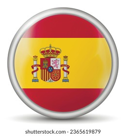 Glass light ball with flag of Spain. Round sphere, template icon. Spanish national symbol. Glossy realistic ball, 3D abstract vector illustration highlighted on a white background. Big bubble.
