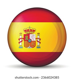 Balón de vidrio con bandera de España. Esfera redonda, icono de plantilla. Símbolo nacional español. Balón brillante realista, ilustración vectorial abstracta 3D resaltada sobre un fondo blanco. Gran burbuja.