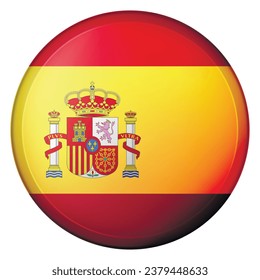 Balón de vidrio con bandera de España. Esfera redonda, icono de plantilla. Símbolo nacional español. Balón brillante realista, ilustración vectorial abstracta 3D resaltada sobre un fondo blanco. Gran burbuja.