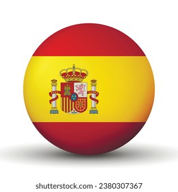 Glass light ball with flag of Spain. Round sphere, template icon. Spanish national symbol. Glossy realistic ball, 3D abstract vector illustration highlighted on a white background. Big bubble.