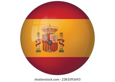 Balón de vidrio con bandera de España. Esfera redonda, icono de plantilla. Símbolo nacional español. Balón brillante realista, ilustración vectorial abstracta 3D resaltada sobre un fondo blanco. Gran burbuja.