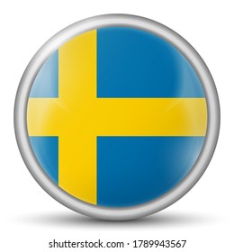 Glass light ball with flag of Sweden. Round sphere, template icon. Swedish national symbol. Glossy realistic ball, 3D abstract vector illustration highlighted on a white background. Big bubble.