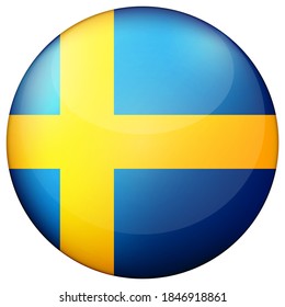 Glass light ball with flag of Sweden. Round sphere, template icon. Swedish national symbol. Glossy realistic ball, 3D abstract vector illustration highlighted on a white background. Big bubble.