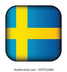 Glass light ball with flag of Sweden. Squared template icon. Swedish national symbol. Glossy realistic cube, 3D abstract vector illustration highlighted. Big quadrate, foursquare.