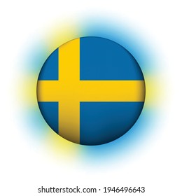 Glass light ball with flag of Sweden. Round sphere, template icon. Swedish national symbol. Glossy realistic ball, 3D abstract vector illustration highlighted on a white background. Big bubble.