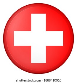 Glass light ball with flag of Switzerland. Round sphere, template icon. Swiss national symbol. Glossy realistic ball, 3D abstract vector illustration highlighted on a white background. Big bubble.