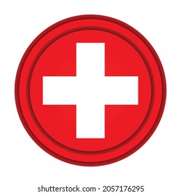 Glass light ball with flag of Switzerland. Round sphere, template icon. Swiss national symbol. Glossy realistic ball, 3D abstract vector illustration highlighted on a white background. Big bubble.