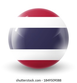 Glass light ball with flag of Thailand. Round sphere, template icon. National symbol. Glossy realistic ball, 3D abstract vector illustration highlighted on a white background. Big bubble.