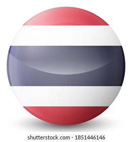 Glass light ball with flag of Thailand. Round sphere, template icon. National symbol. Glossy realistic ball, 3D abstract vector illustration highlighted on a white background. Big bubble.