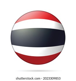 Glass light ball with flag of Thailand. Round sphere, template icon. National symbol. Glossy realistic ball, 3D abstract vector illustration highlighted on a white background. Big bubble.