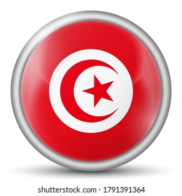 Glass light ball with flag of Tunisia. Round sphere, template icon. Tunisian national symbol. Glossy realistic ball, 3D abstract vector illustration highlighted on a white background. Big bubble.