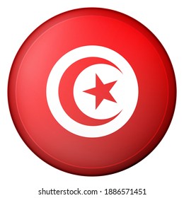 Glass light ball with flag of Tunisia. Round sphere, template icon. Tunisian national symbol. Glossy realistic ball, 3D abstract vector illustration highlighted on a white background. Big bubble.