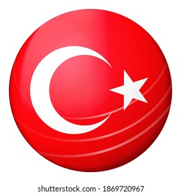 Glass light ball with flag of Turkey. Round sphere, template icon. Turkish national symbol. Glossy realistic ball, 3D abstract vector illustration highlighted on a white background. Big bubble.