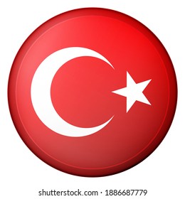 Glass light ball with flag of Turkey. Round sphere, template icon. Turkish national symbol. Glossy realistic ball, 3D abstract vector illustration highlighted on a white background. Big bubble.