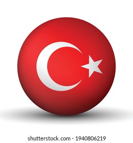 Glass light ball with flag of Turkey. Round sphere, template icon. Turkish national symbol. Glossy realistic ball, 3D abstract vector illustration highlighted on a white background. Big bubble.