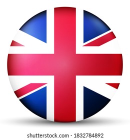 Glass light ball with flag of United Kingdom. Round sphere, template icon. English national symbol. Glossy realistic ball, 3D abstract vector illustration highlighted on a white background. Big bubble
