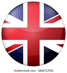 Glass light ball with flag of United Kingdom. Round sphere, template icon. English national symbol. Glossy realistic ball, 3D abstract vector illustration highlighted on a white background. Big bubble