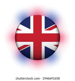 Glass light ball with flag of United Kingdom. Round sphere, template icon. English national symbol. Glossy realistic ball, 3D abstract vector illustration highlighted on a white background. Big bubble