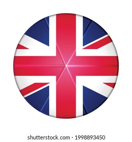 Glass light ball with flag of United Kingdom. Round sphere, template icon. English national symbol. Glossy realistic ball, 3D abstract vector illustration highlighted on a white background. Big bubble