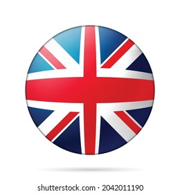 Glass light ball with flag of United Kingdom. Round sphere, template icon. English national symbol. Glossy realistic ball, 3D abstract vector illustration highlighted on a white background. Big bubble