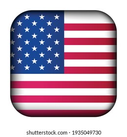 Glass light ball with flag of USA. Squared template icon. American national symbol. Glossy realistic cube, 3D abstract vector illustration highlighted. Big quadrate, foursquare.