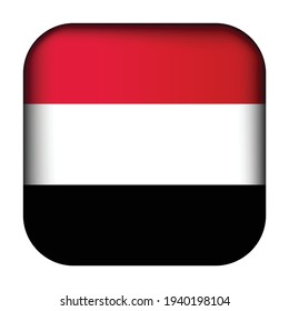 Glass light ball with flag of Yemen. Squared template icon. National symbol. Glossy realistic cube, 3D abstract vector illustration highlighted. Big quadrate, foursquare.