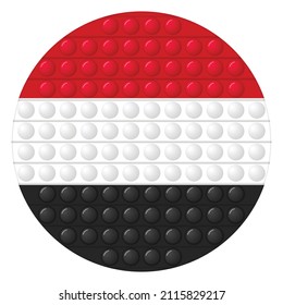 Glass light ball with flag of Yemen. Round sphere, template icon. National symbol. Glossy realistic ball, 3D vector illustration. Trendy antistress game pop it, simple dimple. Big bubble.