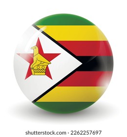 Glass light ball with flag of Zimbabwe. Round sphere, template icon. National symbol. Glossy realistic ball, 3D abstract vector illustration highlighted on a white background. Big bubble.