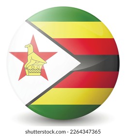 Glass light ball with flag of Zimbabwe. Round sphere, template icon. National symbol. Glossy realistic ball, 3D abstract vector illustration highlighted on a white background. Big bubble.