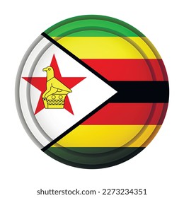 Glass light ball with flag of Zimbabwe. Round sphere, template icon. National symbol. Glossy realistic ball, 3D abstract vector illustration highlighted on a white background. Big bubble