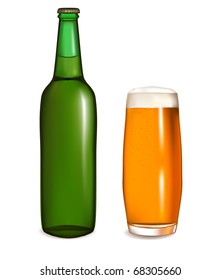 Glass of light beer with bottle. Vector illustration
