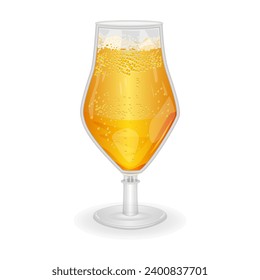 Glass of light beer isolated on white background. Glass full with blond beer and foam. Large ale. Patrick day or oktoberfest.Stock vector illustration