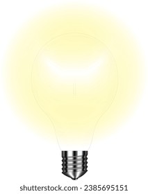 Glass light bulb on a real transparent background with a bright yellow glow. Bright light. Light bulb on a transparent background. Vector illustration.