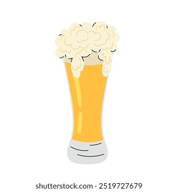 Glass of light frothy beer. Oktoberfest. Cold beer icon in flat style on white background.