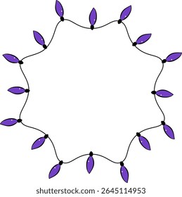 Glass light garland Frame circle round template. Vector graphic line ink illustration. Merry Christmas Greeting card. Happy new year. Festive bright design. Xmas Holiday poster.

