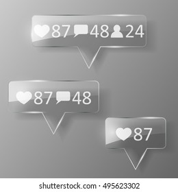 Glass like, follower, comment icons. Vector illustration.